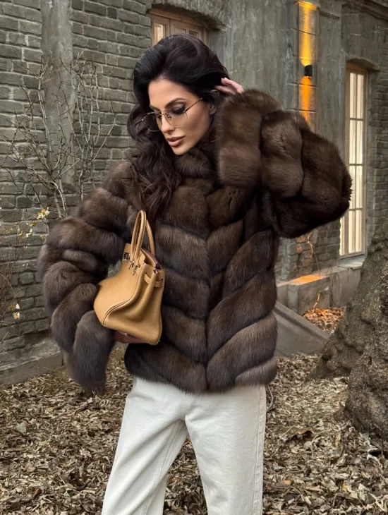 Роскошная шуба из меха соболя стойка воротник - седина 1/2 - фото 3