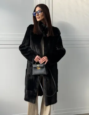 Черная норковая шуба - воротник стойка - фото 14