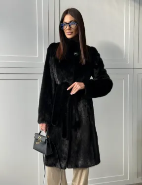 Черная норковая шуба - воротник стойка - фото 15