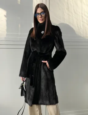 Черная норковая шуба - воротник стойка - фото 6