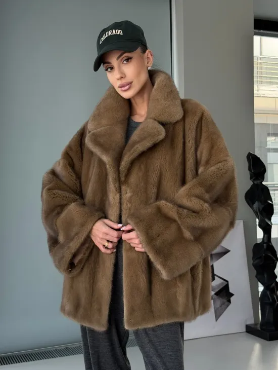 Женский норковый полушубок - английский воротник - фото 0