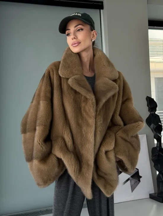 Женский норковый полушубок - английский воротник - фото 10