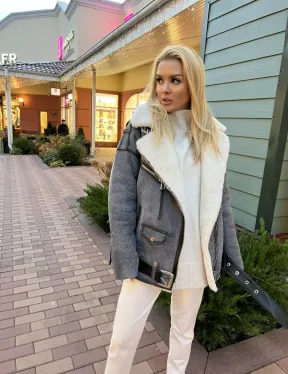 Дубленка - авиатор из винтажной кожи - фото 1