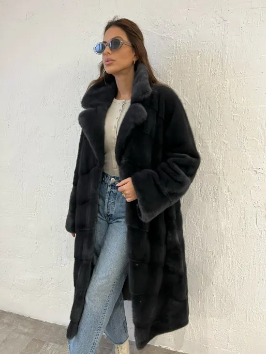 Шуба норковая с английским воротником - цвет графит - фото 6