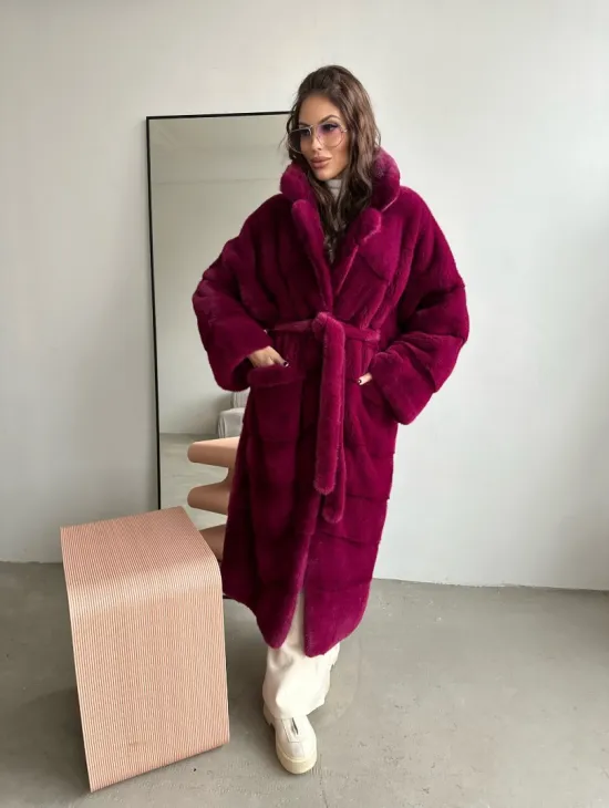 Шуба из плюшевой норки VELVET - цвет пурпур - фото 0