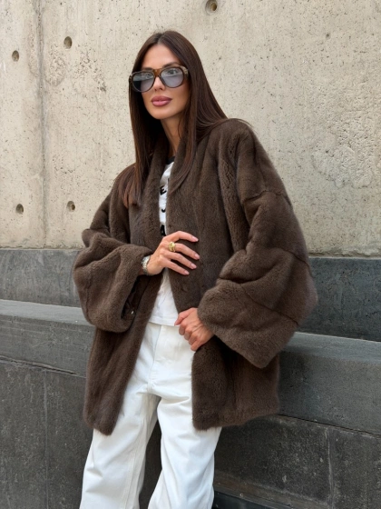 Шуба из плюшевой норки - цвет Pastel brown - фото 12