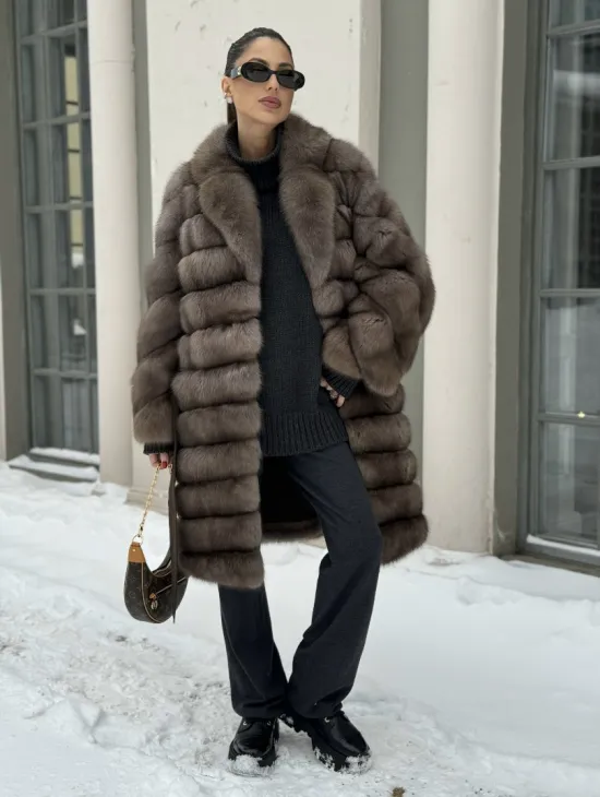 Шуба из меха соболя цвет Тортор  седина 1/2 - фото 3
