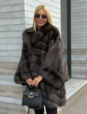 Шуба из натурального меха баргузинского соболя (седина 2) - фото 1