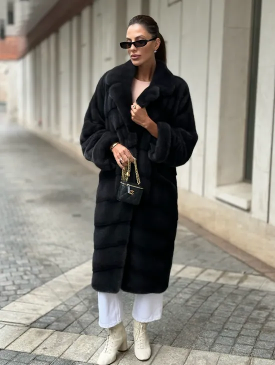 Шуба норковая кимоно - темный графит - фото 5