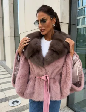 Пудра летучка из меха норки, капюшон куница - фото 3