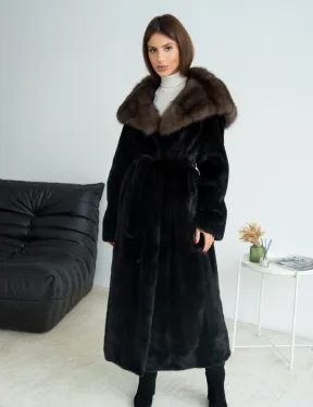 Норка BLACKGLAMA, пластины с капюшоном из меха куницы - фото 3