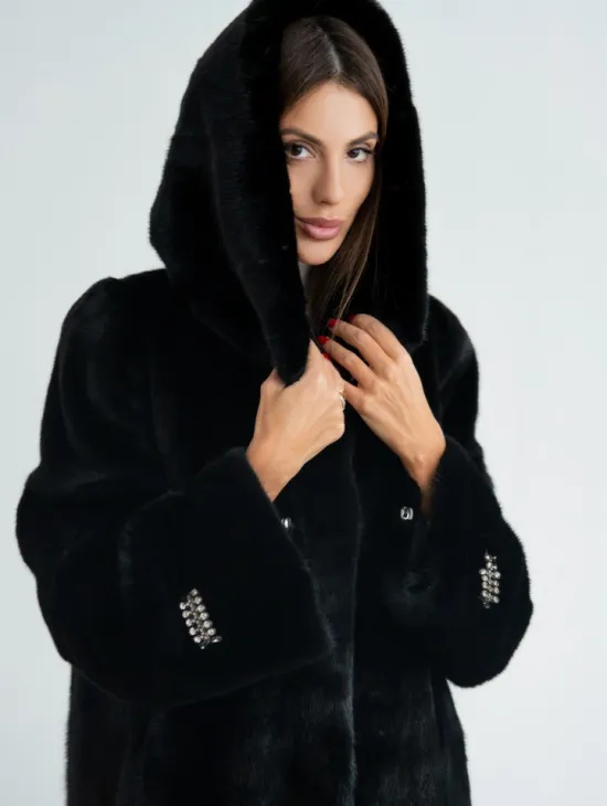 Норка BLACKGLAMA пластины с капюшоном - фото 1