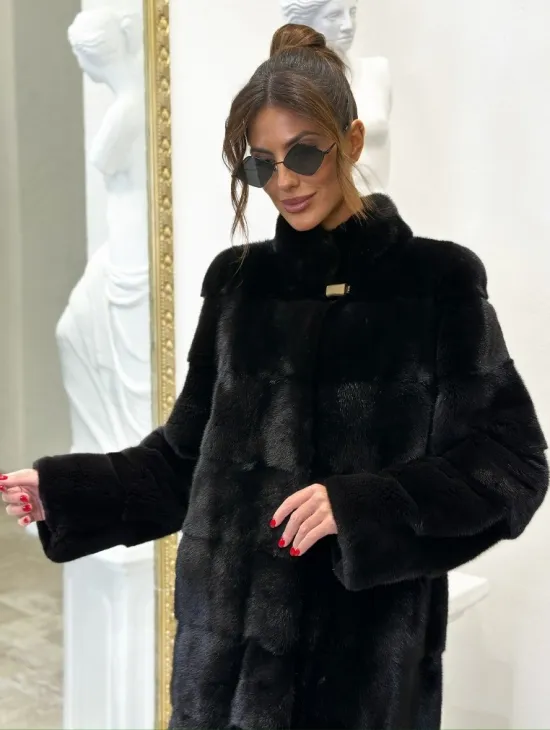 Норка NAFA поперечка стойка воротник - цвет черный бриллиант - фото 1