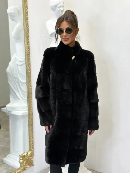 Норка NAFA поперечка стойка воротник - цвет черный бриллиант - фото 4