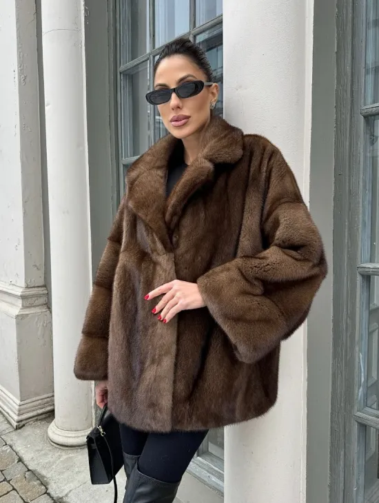 Кимоно полушубок английский воротник - цвет соболь - фото 10