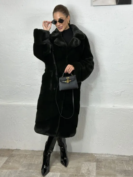 Кимоно норка мех NAFA английский воротник - темный изумруд - фото 4