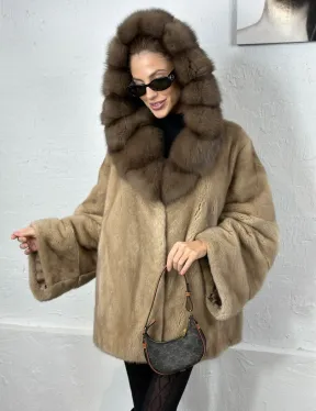 Норка автоледи с капюшоном куница - цвет пастель - фото 2