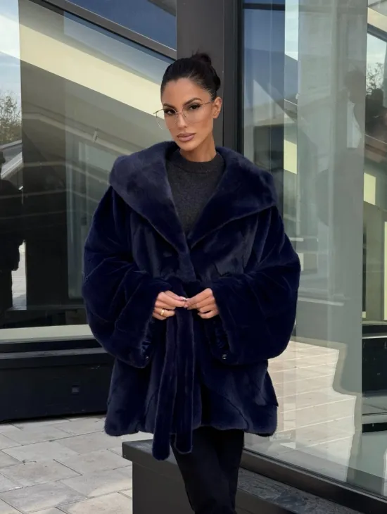 Шуба летучая мышь с капюшоном цвет аквамарин - паркетная раскладка - фото 13