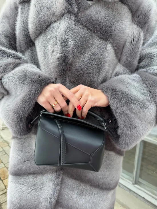 Шуба норковая с капюшоном, паркет - цвет графит-хамелеон - фото 1