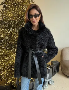 Двусторонняя дублёнка, мех тиградо - цвет черный - фото 0