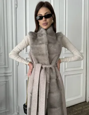 Пальто с мехом норки цвет серый - фото 1