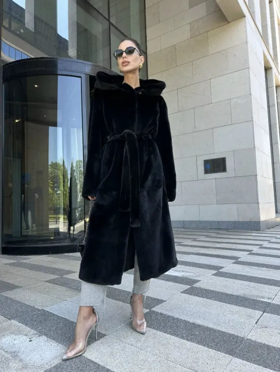 Шуба норка BLACKGLAMA с капюшоном - фото 10