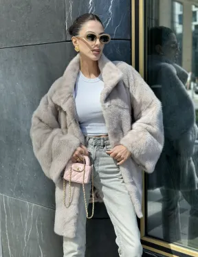 Норковая шуба в цвете нюд - фото 3