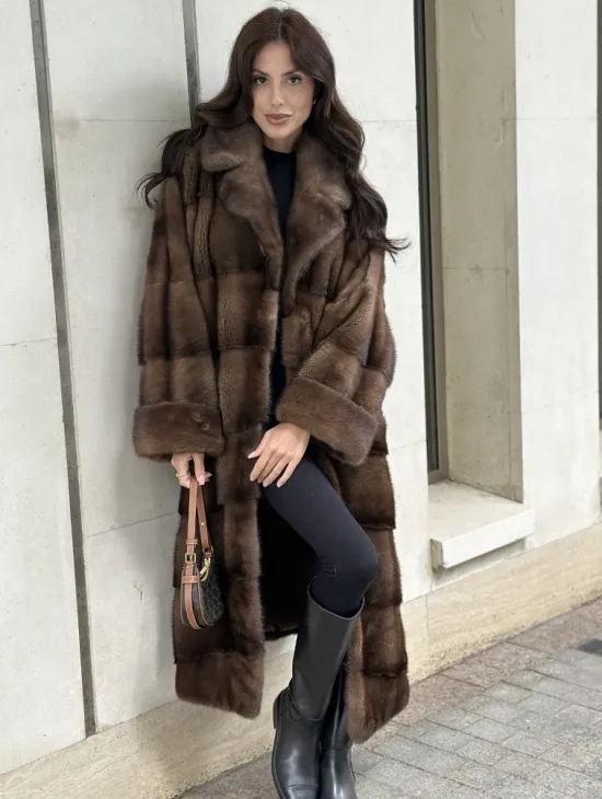 Норковая шуба NAFA соболиного натурального цвета - фото 4