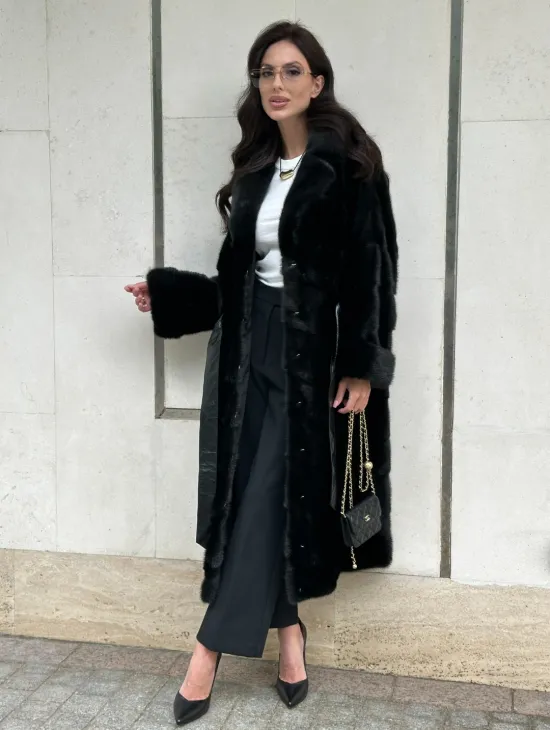 Черная шуба из норки английский воротник - фото 9